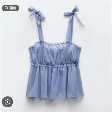 ZARA 리본 튤 상의 블루 M 사이즈