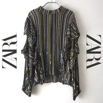 새상품급 ZARA/자라 멀티 컬러 스트라이프 스팽글 블라우스