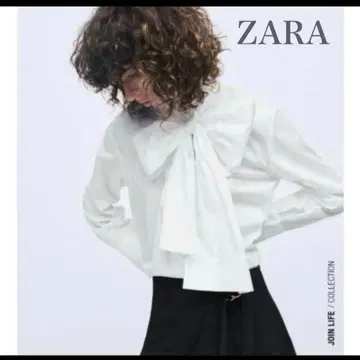 ZARA 볼륨 리본 블라우스 보타이 셔츠 XS 화이트