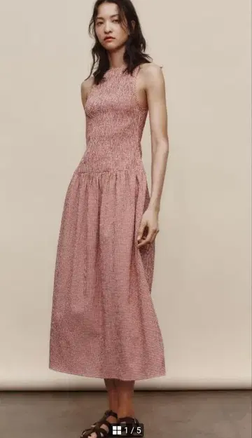 미사용 새상품 ZARA 깅엄 체크 미디 원피스