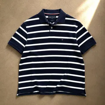 00s Tommy Hilfigar 로고 자수 보더 피케 셔츠 블랙 L