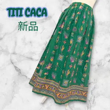 [ TITI CACA ] 코튼 메히코 프린트 롱 스커트 그린 새상품