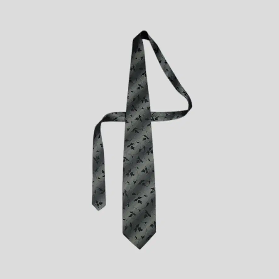 BALENCIAGA 발렌시아가 딥그레이 블랙 배색 리프패턴 옴브레 스트라이프 실크100 넥타이 9.5