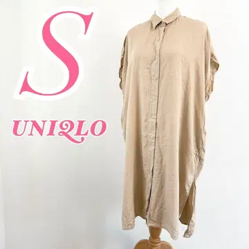 UNIQLO 린넨 블렌드 반팔 셔츠 원피스 베이지 S 캐주얼