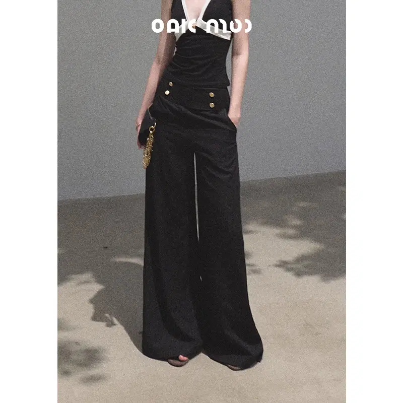 OAKMOO 오크무 여름 슬랙스 하이웨이스트 와이드 수트 팬츠