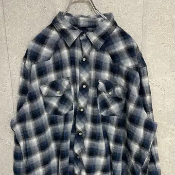 랭글러 웨스턴 셔츠 긴팔 셔츠 옴브레 블루 2XL 코튼 100