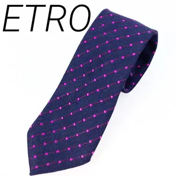 ETRO 에트로 넥타이 네이비 핑크 실크 100% 이탈리아 도트