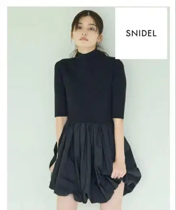SNIDEL 스나이델 니트 도킹 벌룬 원피스 블랙 사이즈 0