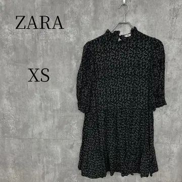 ZARA 자라 티어드 원피스 미니 꽃무늬 올 패턴 블랙 XS