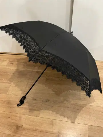 접이식 양산 블랙 레이스 테두리 일본제 쇼와 린넨 50cm