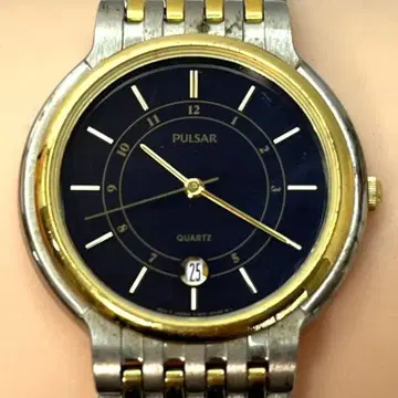 PULSAR 쿼츠 손목시계 콤비 컬러 블랙 다이얼 SEIKO 작동품