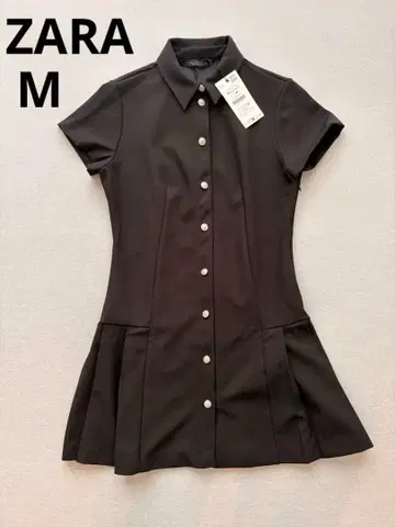 ZARA 플리츠 미니 원피스 블랙 반팔 M