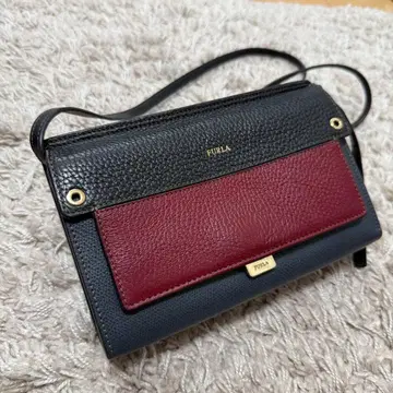 [새상품급] FURLA 훌라 라이크 미니 지갑 숄더백 네이비 빨간색 가죽
