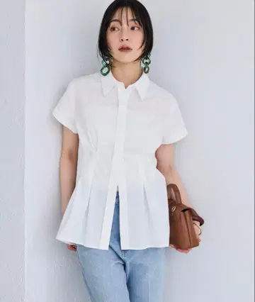 VIS 허리 턱 페플럼 반팔 셔츠 블라우스