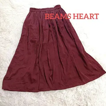 BEAMS HEART 새상품급 개더 롱 스커트 보르도 플리츠 전체 밴딩
