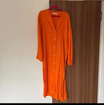 새상품급 ZARA 오렌지 셔츠 원피스 S 린넨 원피스