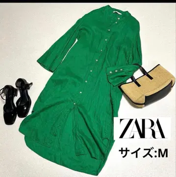 ZARA 자라 셔츠 원피스 그린 린넨 100% M 사이즈