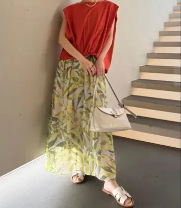 25SS Ballsey 스택 리프 프린트 롱 개더 스커트 34