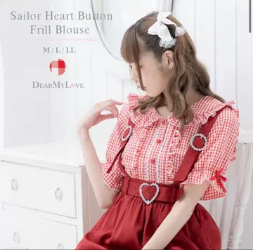 DearMyLove 세일러 하트 버튼 프릴 블라우스