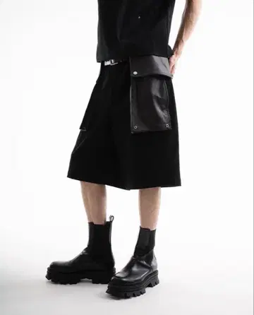 jentlouis 레더 포켓 배기 쇼츠