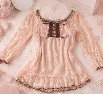 새상품 y2k 00s LIZ LISA 계열 핑크 레이스 레이스업 상의