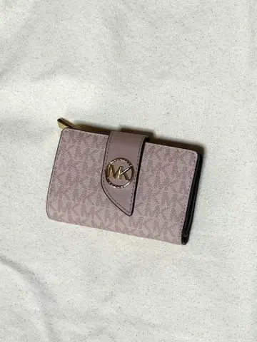 MICHAEL KORS 접이식 지갑 MK 로고 핑크 베이지