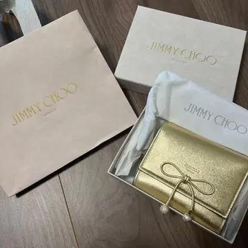 JIMMY CHOO 미사용 새상품 3단 폴더형 지갑 골드 리본