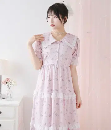 유메텐보 미니 꽃무늬 세일러 원피스 양산형 반팔 원피스