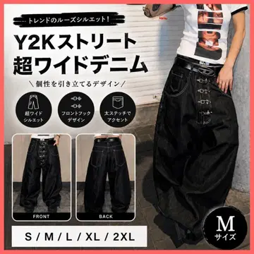 M 프론트 후크 초와이드 와이드 데님 Y2K 스트릿 배기진 00s