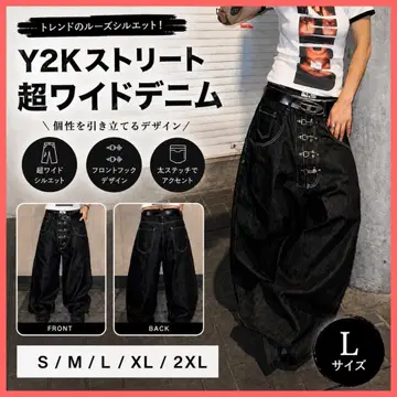 L 프론트 후크 초와이드 와이드 데님 Y2K 스트릿 배기진 00s