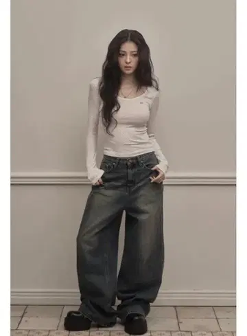 카키포인트 빈티지 워싱 데님
