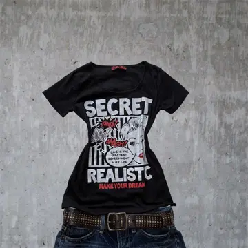 archive y2k 피치 t셔츠 헤이세이 갸루 그런지 로고 해외 블랙