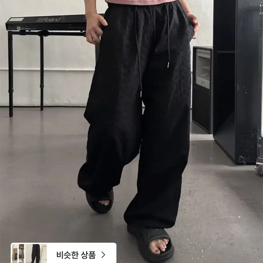 플라워 펀칭 코튼팬츠 블랙