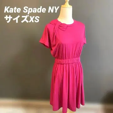 [ Kate Spade ] 선명한 핑크 리본 포함 반팔 무릎 기장 원피스