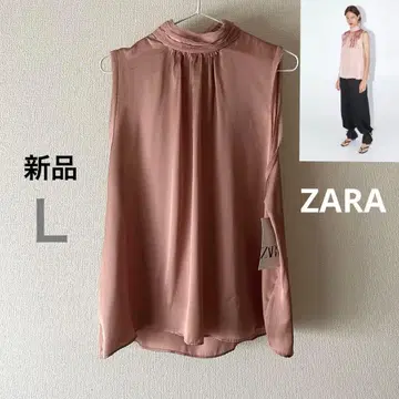 새상품 ZARA 새틴 슬리브리스 블라우스 더스티 핑크