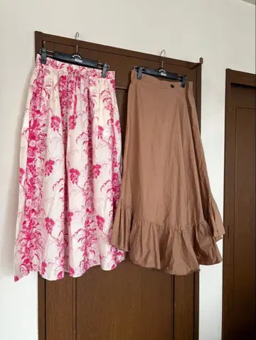 ZARA 스커트 플레어 스커트 2개 묶음 브라운 꽃무늬 핑크