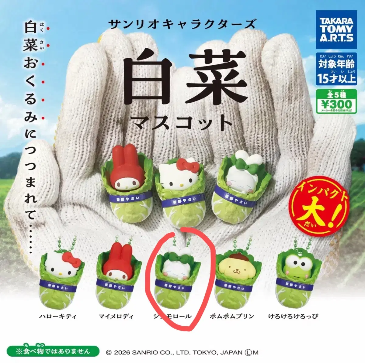 [미개봉, 교환가능] 산리오 배추 마스코트 가챠 시나모롤