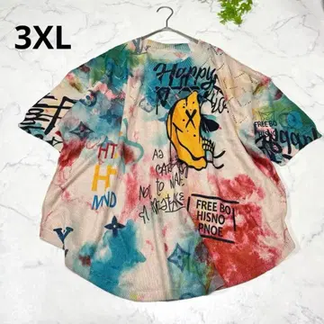 빅 사이즈 그래피티 패턴 반팔 썸머 니트 T셔츠 (3XL) 루즈핏