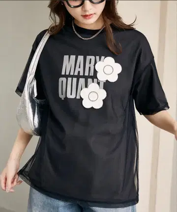 MARY QUANT x PUBLUX 튤 레이어드 로고 플라워 T셔츠