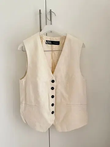 ZARA 코튼 린넨 베스트 숏팬츠 셋업 S 아이보리
