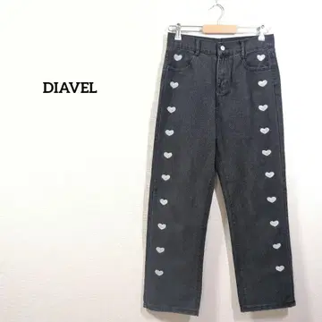 DIAVEL 데님 팬츠 L 블랙 하트 자수 스트레이트