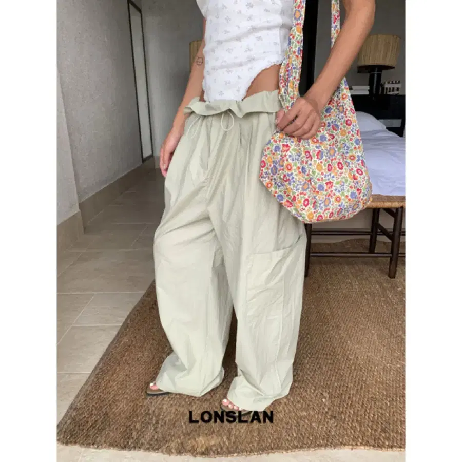 LONSLAN 론슬란 팬츠 바지 드로스트링 레이스 허리밴드 포켓  바지