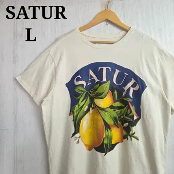 SATUR 세터 T셔츠 L 크림색 빅 로고