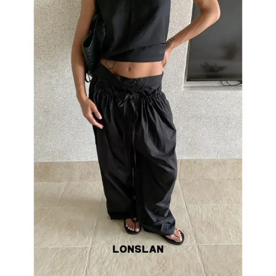 LONSLAN 론슬란 팬츠 바지 드로스트링 와이드 레그 캐주얼 팬츠