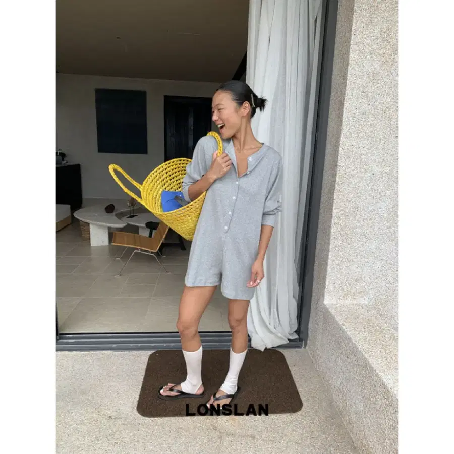 LONSLAN 론슬란 점프수트 그레이 긴팔 자외선 차단 점프수트 반바지