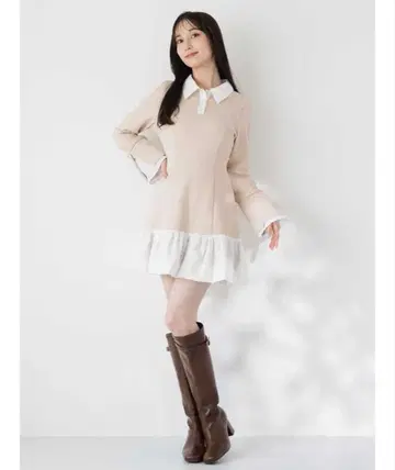 dazzlin 폴로 벌룬 밑단 미니 원피스 [WEB 한정판]