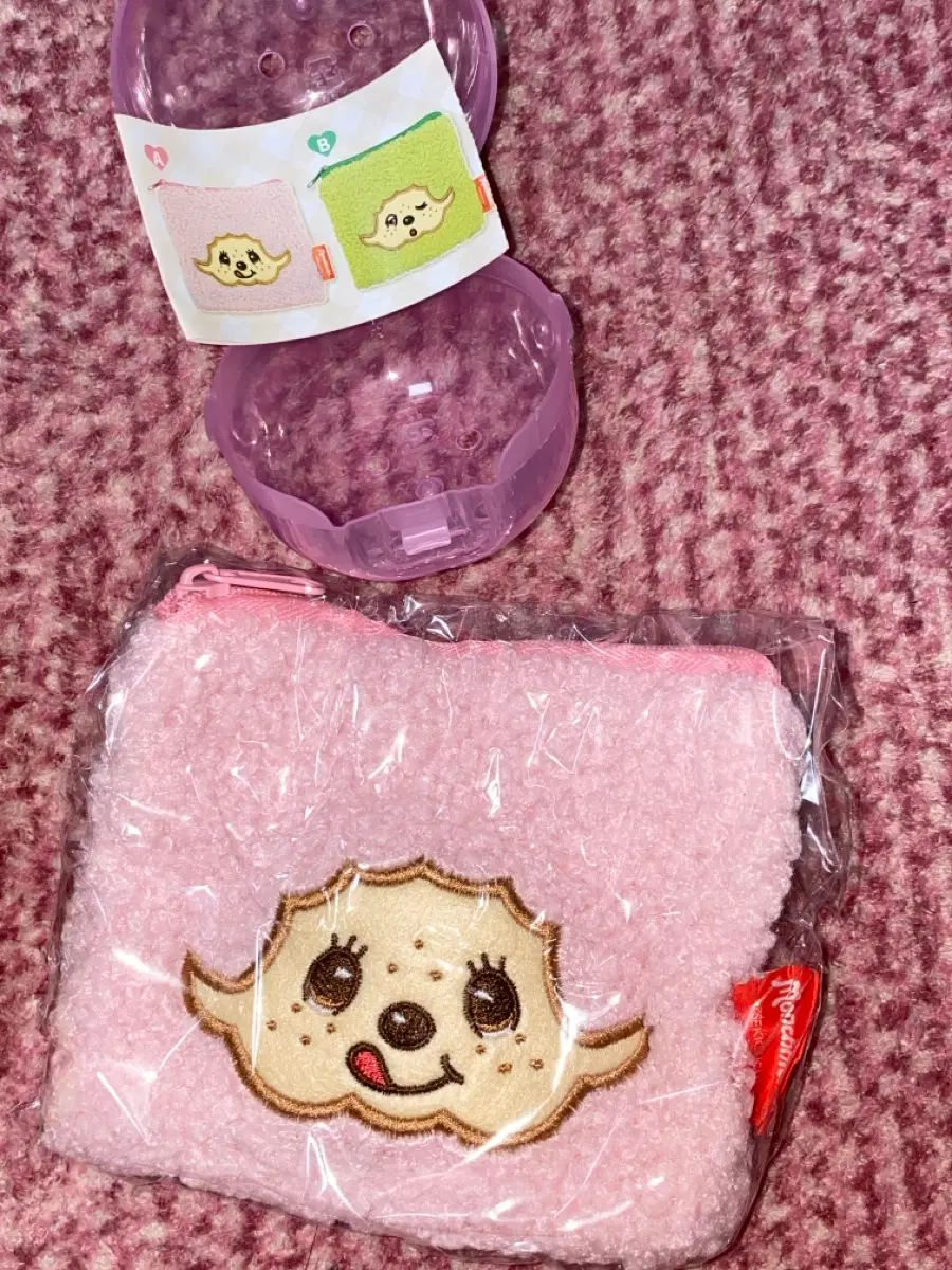 몬치치 모코모코 파우치 가챠 핑크 말랑 폭신 복실 털