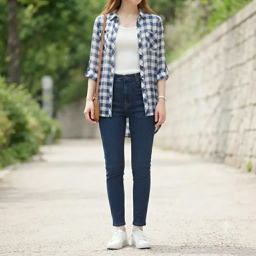 [F]스테파니 체크 시스루 블라수스