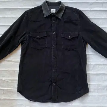 ZARA 가죽 옷깃 긴팔 셔츠 블랙