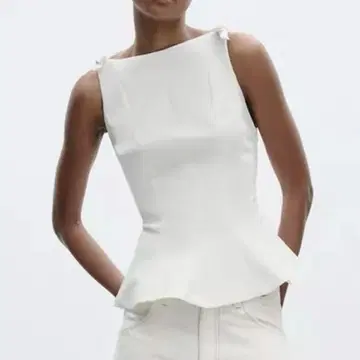 ZARA 페 플럼 리본 상의 화이트 S